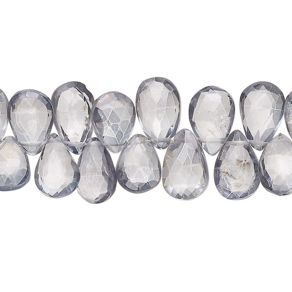 Bead, quartz crystal (coated), blue steel, 9x7mm-12x8mm hand-cut top-drilled faceted puffed teardrop, B grade, Mohs hardness 7. Sold per 7-inch strand, approximately 55 beads. image number 0