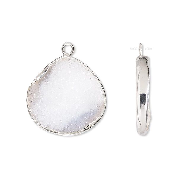 Drop, white druzy agate (natural) and sterling silver, 20x20mm single-sided teardrop. Sold per pkg of 2. image number 0