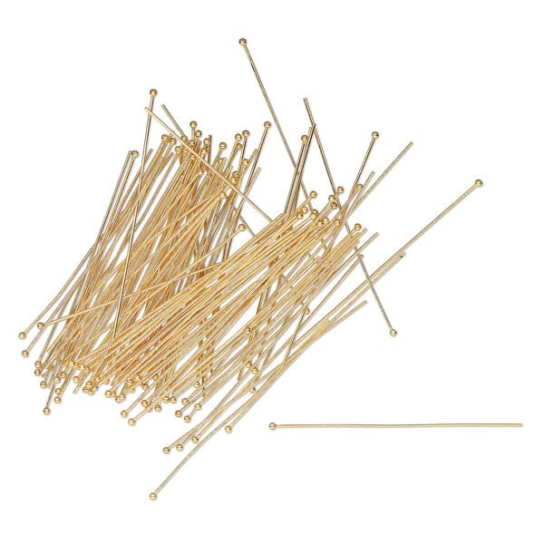 Head pin, gold-plated brass, 2 inches with 1.5mm ball, 23 gauge. Sold per pkg of 100. image number 0