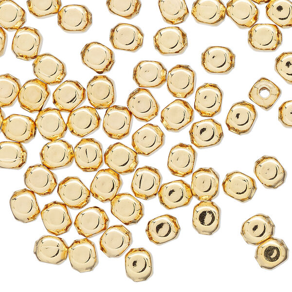 Bead, gold-plated brass, 5mm square round. Sold per pkg of 100. image number 0