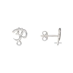 Earstud 1pkg2 sterling silver, 9x8mm Om / closed loop / earnuts, 1 pair