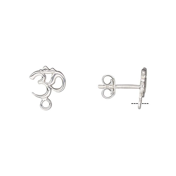 Earstud 1pkg2 sterling silver, 9x8mm Om / closed loop / earnuts, 1 pair image number 0