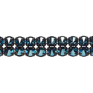 Banding 1pk crystal blue flare black plate, Preciosa Czech crystal 10mm wide 5mm setting spike 3 feet SS19