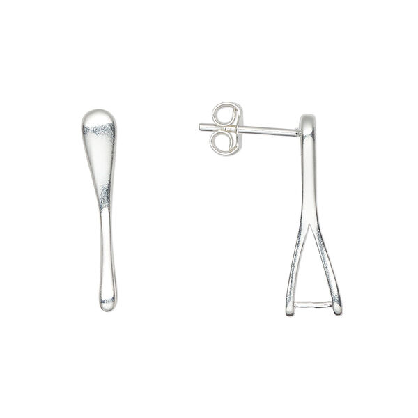 Earstud, ice-pick sterling silver, 21mm ice-pick bail, 6.5mm grip length, 20 gauge. Sold per pair. image number 0