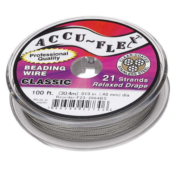 Beading wire, Accu-Flex®, nylon and stainless steel, clear, 21 strand, 0.019-inch diameter. Sold per 100-foot spool. image number 0