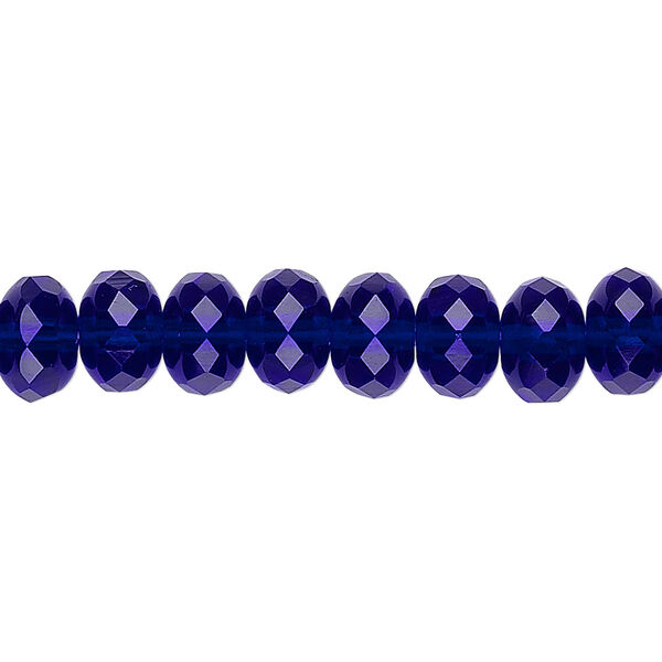 Bead, Czech fire-polished glass, translucent cobalt, 9x5mm faceted rondelle. Sold per 15-1/2" to 16" strand. image number 0