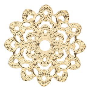Focal, gold-plated steel, 47x47mm single-sided fancy flower. Sold per pkg of 6.