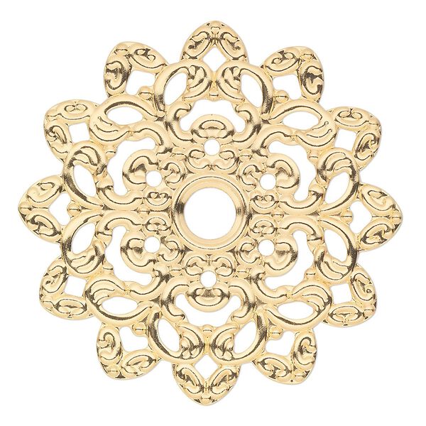 Focal, gold-plated steel, 47x47mm single-sided fancy flower. Sold per pkg of 6. image number 0