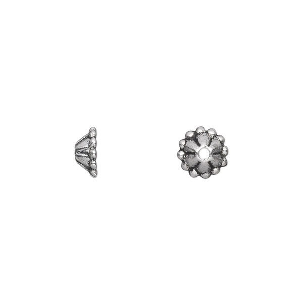 Bead cap, antique silver-plated "pewter" (zinc-based alloy), 7x3mm cone, fits 6-10mm bead. Sold per pkg of 100. image number 0