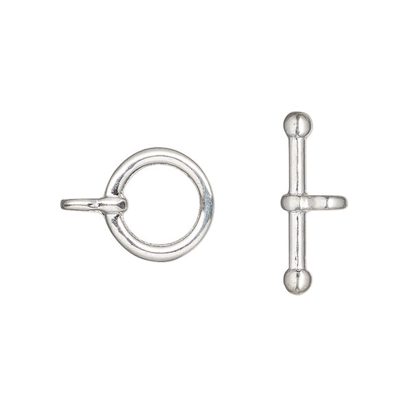 Clasp, toggle, silver-finished "pewter" (zinc-based alloy), 12mm round with ball ends. Sold per pkg of 6. image number 0