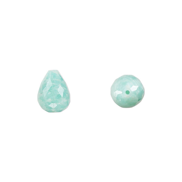 Bead, amazonite (natural), 10x8mm hand-cut half-drilled faceted teardrop, B grade, Mohs hardness 6 to 6-1/2. Sold per pkg of 2. image number 0