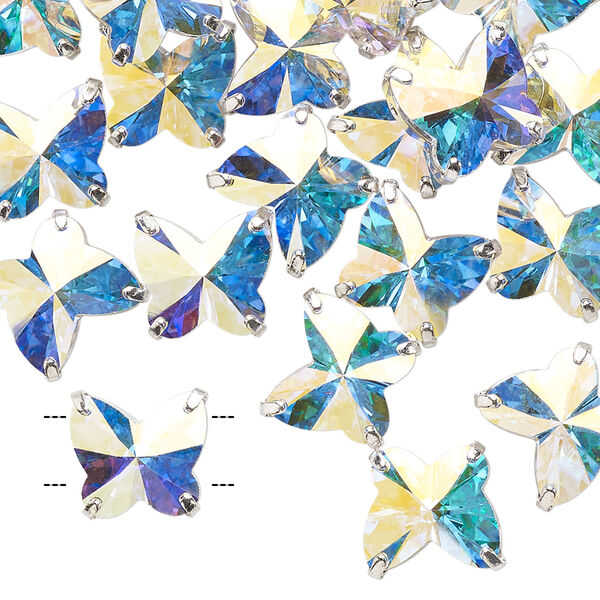 Sew-on 1pk crystal AB silver plate, Preciosa Czech crystal 10mm spacer butterfly image number 1