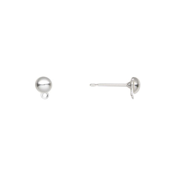 Earstud 1pkg100 silver-plated, 4mm half-ball / closed loop, brass / stainless steel 50 pair image number 0