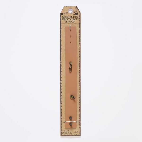 Bracelet component, leather (natural) / antique nickel-finished "pewter" (zinc-based alloy) / steel, tan, 25mm wide with textured design, wearable from 6 to 8 inches with stud button closure and (2) lobster claw clasps. Sold individually. image number 0