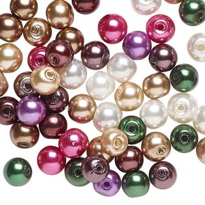 Bead mix, glass pearl, mixed colors, 5-7mm round. Sold per 1-ounce pkg, approximately 100 beads.