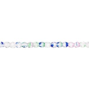 Bead, Czech fire-polished glass, multicolored, 3mm faceted round with 0.8-1mm hole. Sold per 16-inch strand, approximately 130 beads.