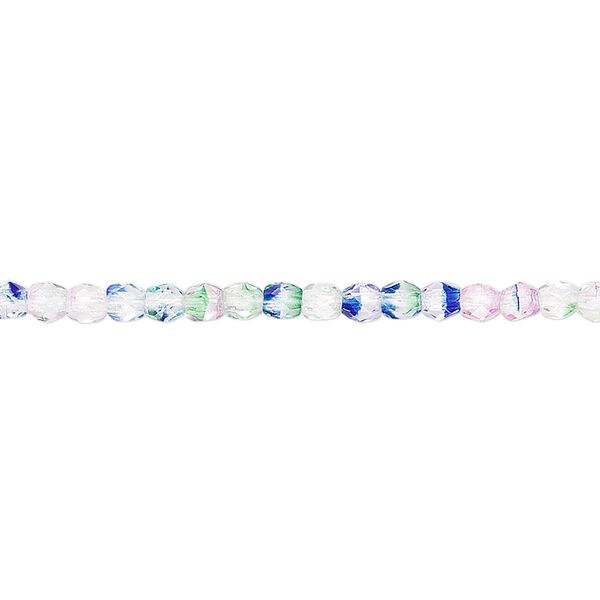 Bead, Czech fire-polished glass, multicolored, 3mm faceted round with 0.8-1mm hole. Sold per 16-inch strand, approximately 130 beads. image number 0