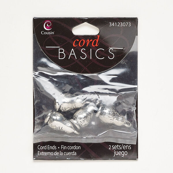 Cord end, glue-in, antique silver-finished "pewter" (zinc-based alloy), 25x12mm nesting doll, 6mm inside diameter. Sold per pkg of 4. image number 0