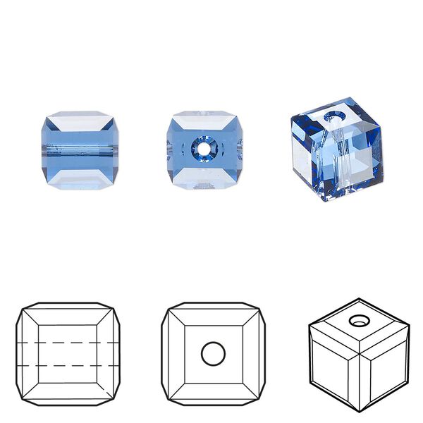 Bead 6pk sapphire, Crystal Passions® 8mm cube 5601 image number 0