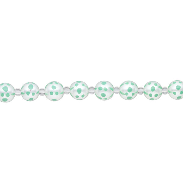 Bead, glass 1pkg8, opaque seafoam green and white, 12mm hand-painted round. image number 1