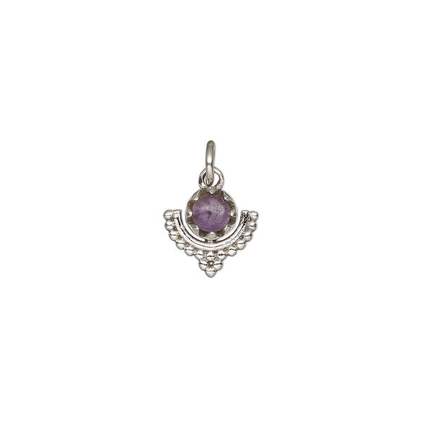 Amethyst / sterling silver 1pkg1, beaded drop natural antiqued 10x10mm image number 0