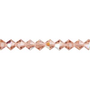 Bead 576pk rose peach AB, Preciosa Czech crystal 5mm bicone