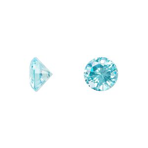 Drop, cubic zirconia, aqua blue, 10mm hand-faceted round, Mohs hardness 8-1/2. Sold per pkg of 2.