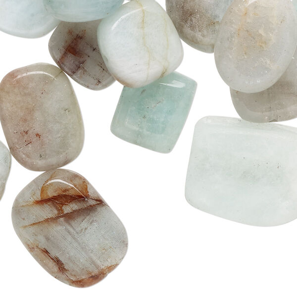 Bead mix, aquamarine (heated), 14x10mm-28x24mm hand-cut mixed shapes with 0.4-1.4mm hole, D grade, Mohs hardness 7-1/2 to 8. Sold per 2-ounce pkg, approximately 25 beads. image number 0