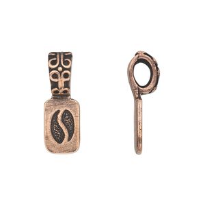 Bail, pewter (tin-based alloy), pkg/1, antique copper plate, 22x8mm with 12x8mm rectangle flat base and decorative design.