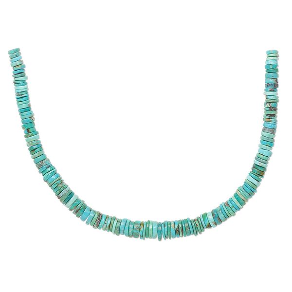 Turquoise 1pkg1, hand-cut heishi bead 8 inch graduated 4x1mm-8x4mm image number 0
