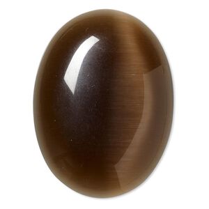 Cabochon, cat's eye glass (fiber optic glass), brown, 40x30mm calibrated oval, quality grade. Sold individually.
