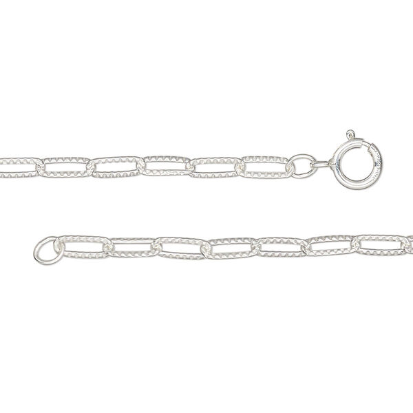 Chain, sterling silver, 2.6mm textured paperclip, 18-inches with springing clasp. Sold individually. image number 0