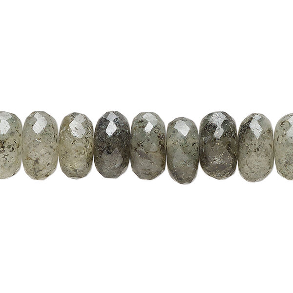 Bead, black spotted quartz (natural), 10x4mm-12x8mm faceted hand-cut rondelle, B grade, Mohs hardness 7. Sold per 14-inch strand, approximately 65 beads. image number 0