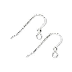 Ear wire fishhook 1pkg50 sterling silver, 15mm flat / 2.5mm ball / open loop, 21 gauge 25 pair