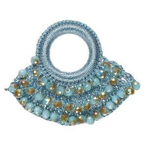 Focal, glass / nylon / steel, turquoise blue and copper, 60x48mm open round with bib. Sold per pkg of 2.