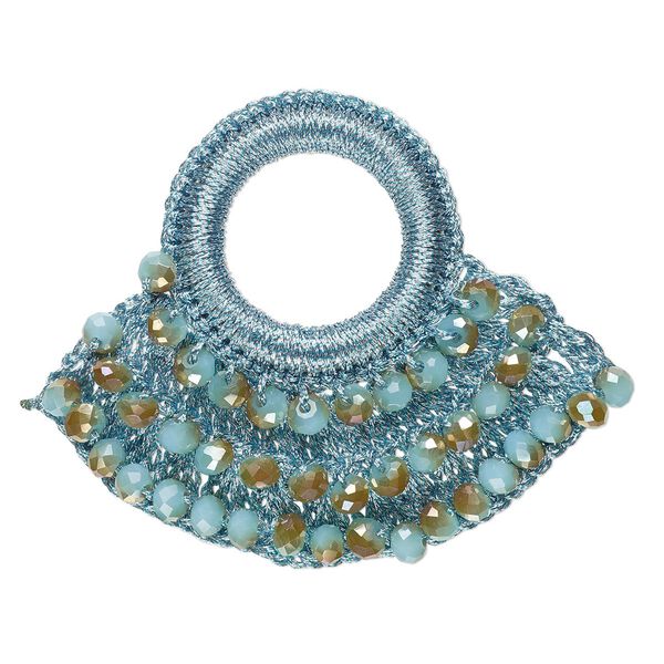 Focal, glass / nylon / steel, turquoise blue and copper, 60x48mm open round with bib. Sold per pkg of 2. image number 0