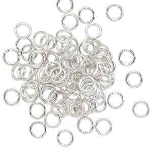 Jump ring, anodized aluminum, silver, 5mm round, 3.4mm inside diameter, 20 gauge. Sold per pkg of 100.