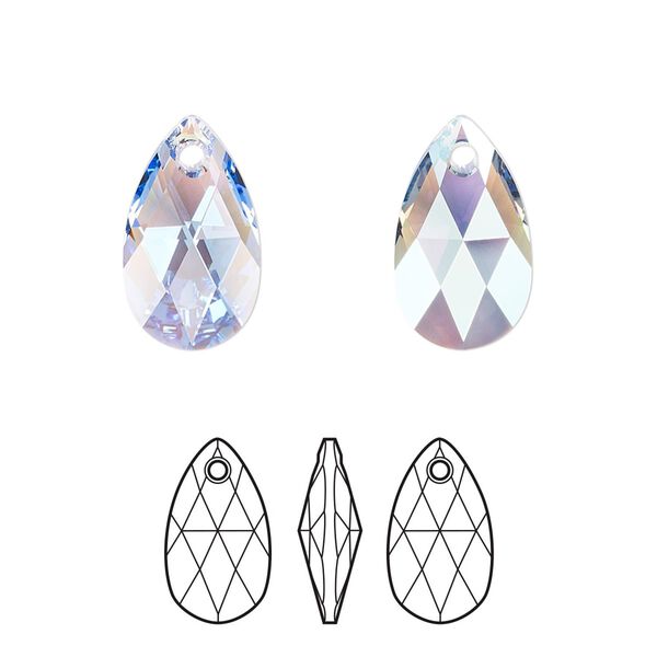 Drop 2pk light sapphire shimmer, Crystal Passions® 16x9mm pendant pear 6106 image number 0