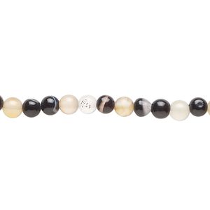 Black agate 1pkg1, round bead 15 inch 4mm