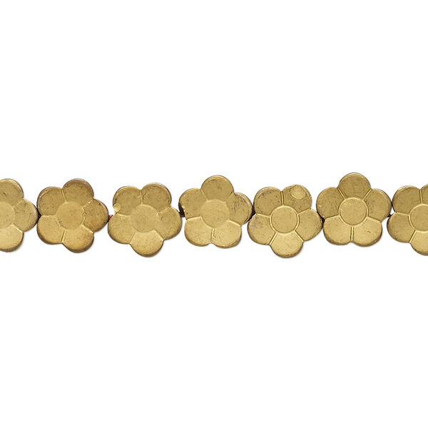 Bead, electroplated Hemalyke™, matte gold, 8mm flower. Sold per 15-1/2" to 16" strand. image number 0