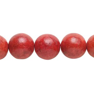 Bead, sponge coral (dyed), red, 11-12mm round, D grade, Mohs hardness 3-1/2 to 4. Sold per 15" to 16" strand.