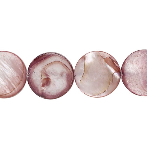 Mother-of-pearl shell 1pkg1, puffed flat round bead 15 inch dark taupe 13-14mm image number 0