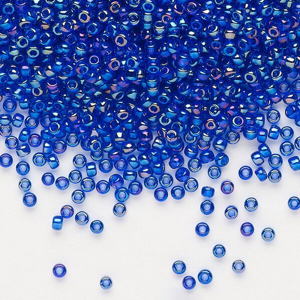 Seed bead, Dyna-Mites™, glass, pkg/1/2kg, #11 round, translucent rainbow cobalt, (14R 11/0 RR). image number 0