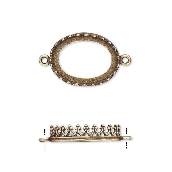Link, JBB Findings, antiqued brass, 18x14mm oval with open back and decorative trim, 16x12mm oval bezel setting. Sold per pkg of 2. image number 0
