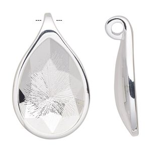 Pendant, Almost Instant Jewelry®, silver-plated "pewter" (zinc-based alloy), 39x24mm with 30x20mm pear setting. Sold individually.