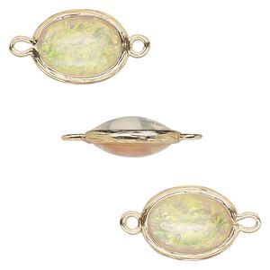 Link, Opalized Ice™, "opal" (resin) and gold-finished brass, white, 16x12mm double-sided oval. Sold per pkg of 4.