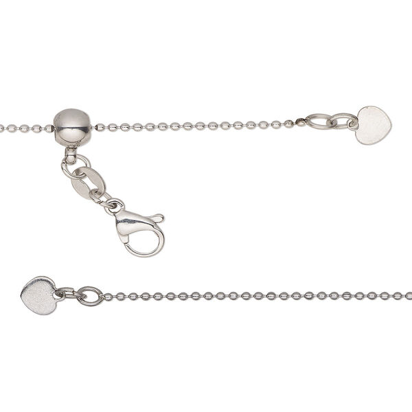 Chain, stainless steel and silicone, 1.2mm ball with 6x4mm adjustable slider bead and 6x5mm tab, wearable from 16 to 24 inches with lobster claw clasp and loop. Sold individually. image number 0
