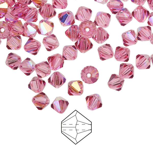 Bead 144pk rose AB, Preciosa Czech crystal 5mm bicone image number 0