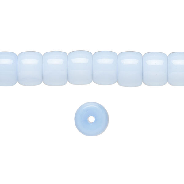 Bead, glass, opaque pale blue, 8x6mm barrel. Sold per 15-1/2 to 16-inch strand. image number 0