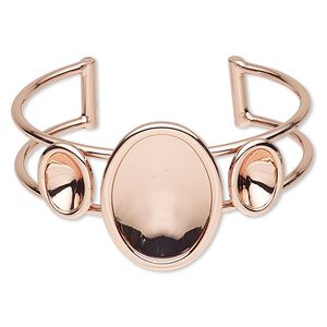 Bracelet, Almost Instant Jewelry®, cuff, copper-plated brass and "pewter" (zinc-based alloy), 35mm wide with 14x10mm and 30x22mm oval settings, adjustable. Sold individually.